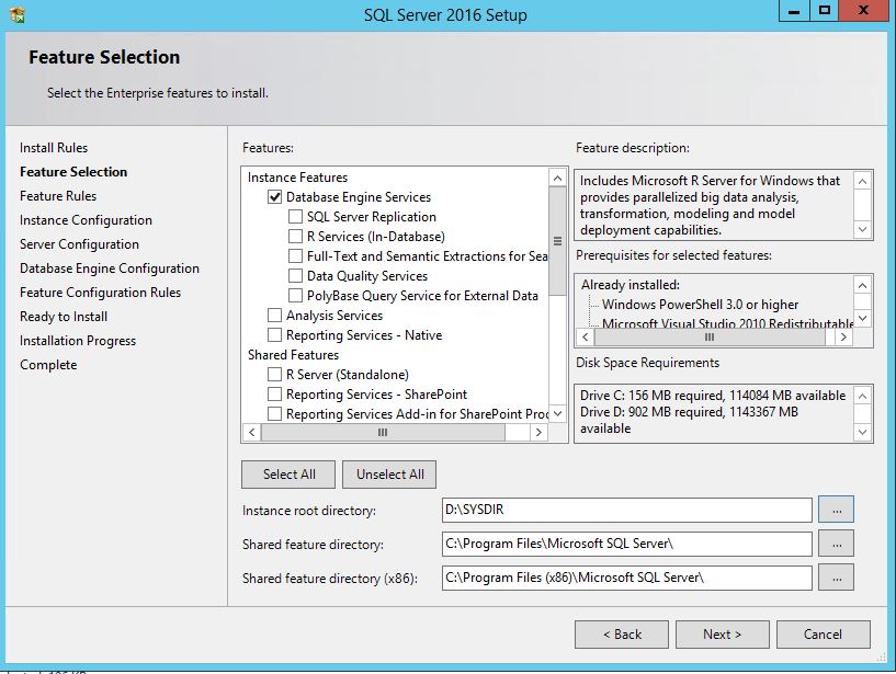 Choose components for installation