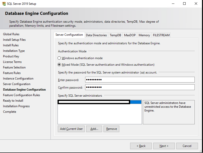 Configure Database Engine in SQL Server