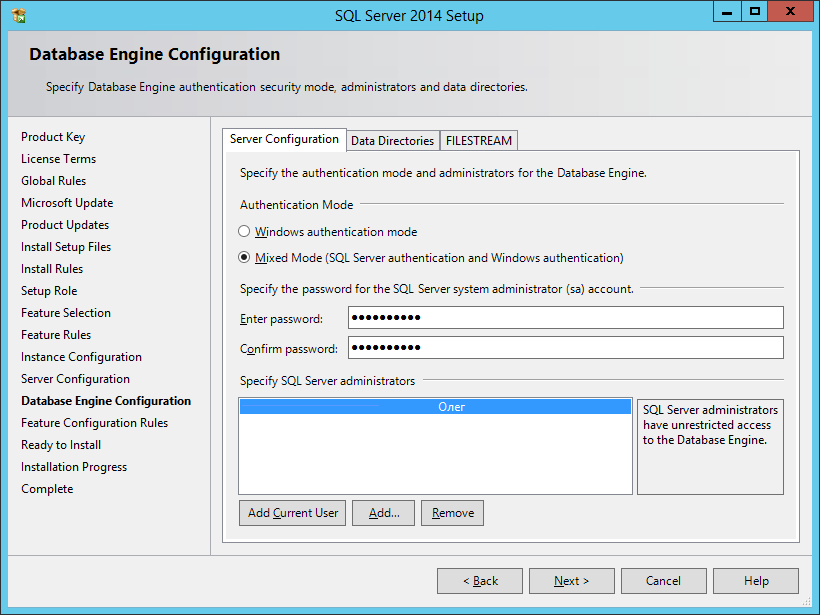 Database Engine Configuration