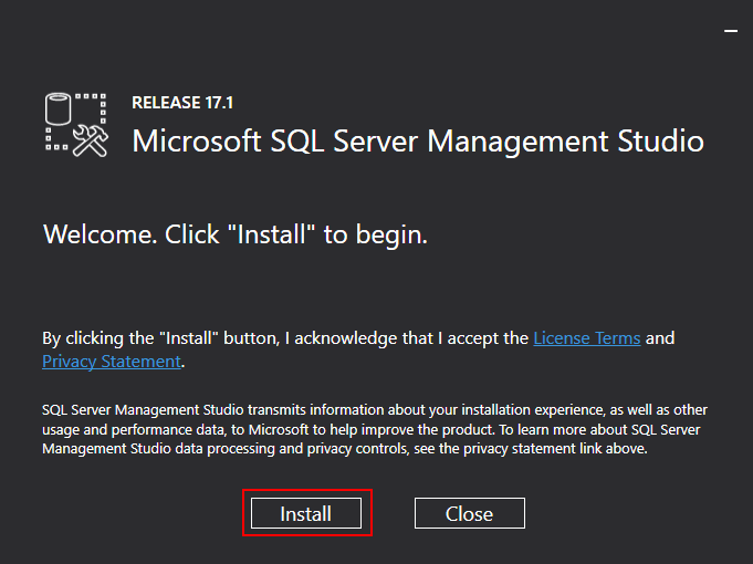 Installing SQL Server Management Studio