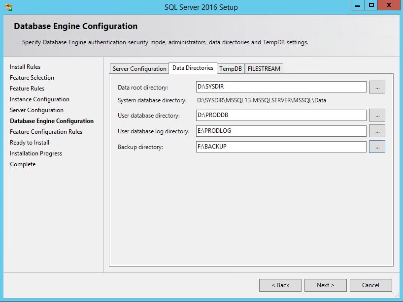 Prescribe directories for Bases, Logs and Backups