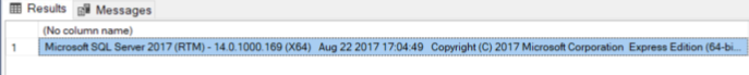 Results window will display the SQL Server version