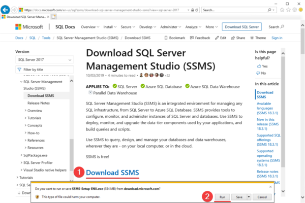 SQL Server Management Studio is version 18.5