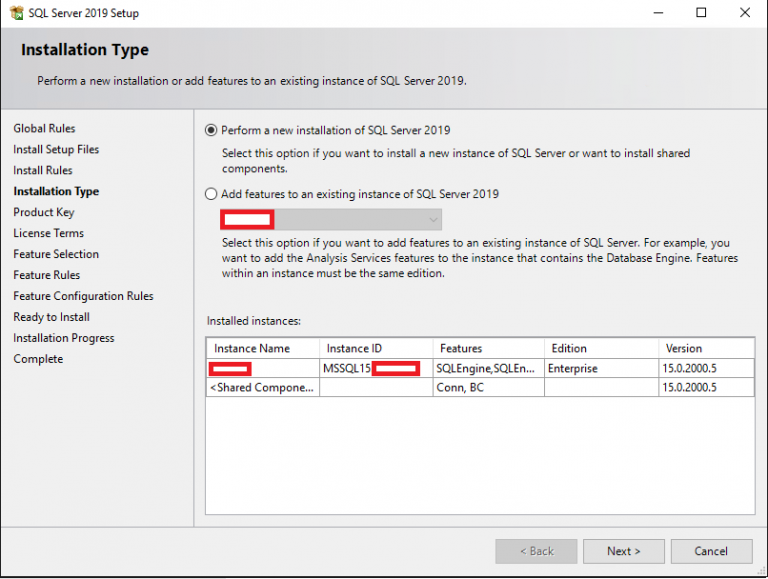 Type of installation of SQL Server