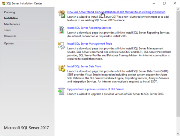 install New SQL Server stand-alone installation