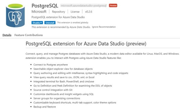 Connecting to PostgreSQL Azure Data Studio allows you to work not only with Microsoft SQL Server, but also with other DBMS, such as PostgreSQL. To connect to PostgreSQL and start working with PostgreSQL databases, you must install a special extension, which is available by default.