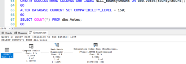 The execution plan contains the scan operator for our new column index