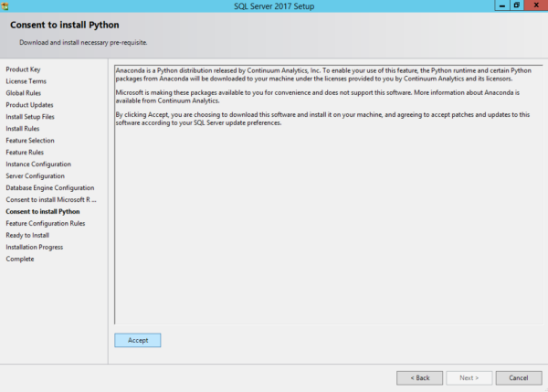 Accept installation Python in Microsoft SQL Server 2017 