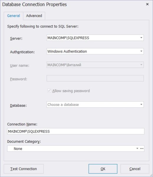 Configuring the connection to Microsoft SQL Server