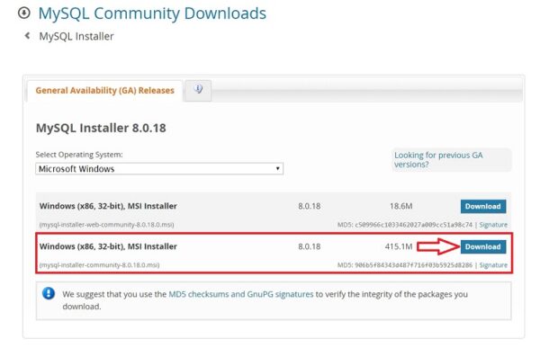 Download MySQL 8 for Windows 10