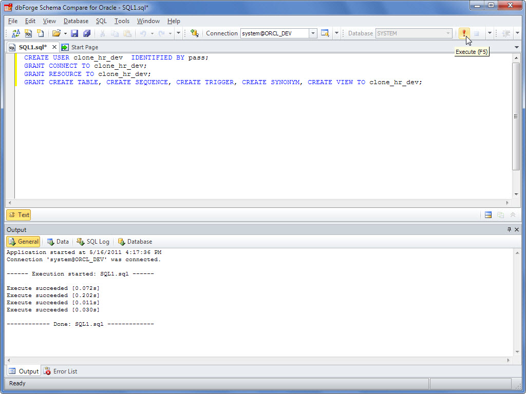 oracle create schema default tablespace