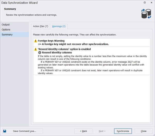 The program dbForge Data Compare for SQL Server will analyze these options