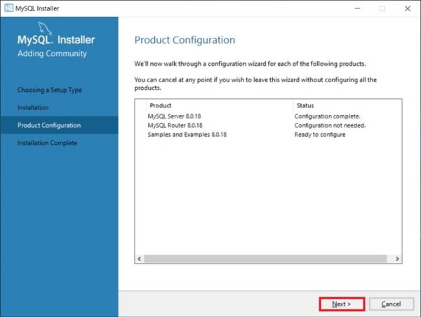 to proceed to the next component setting