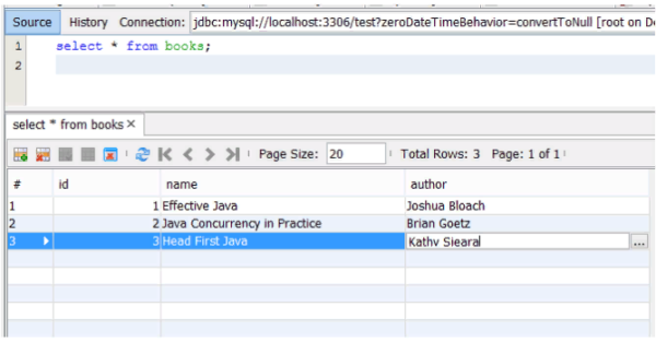 After starting the program, you can check the table in the DBMS