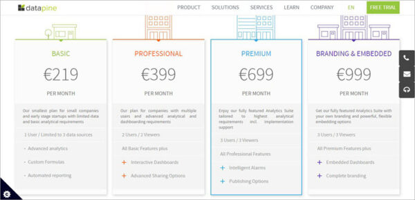 Datapine offers four different types of plans
