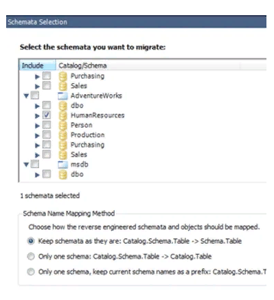 specify a custom schema mapping in the target MySQL database