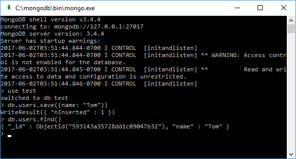 the console will print the result as a WriteResult expression